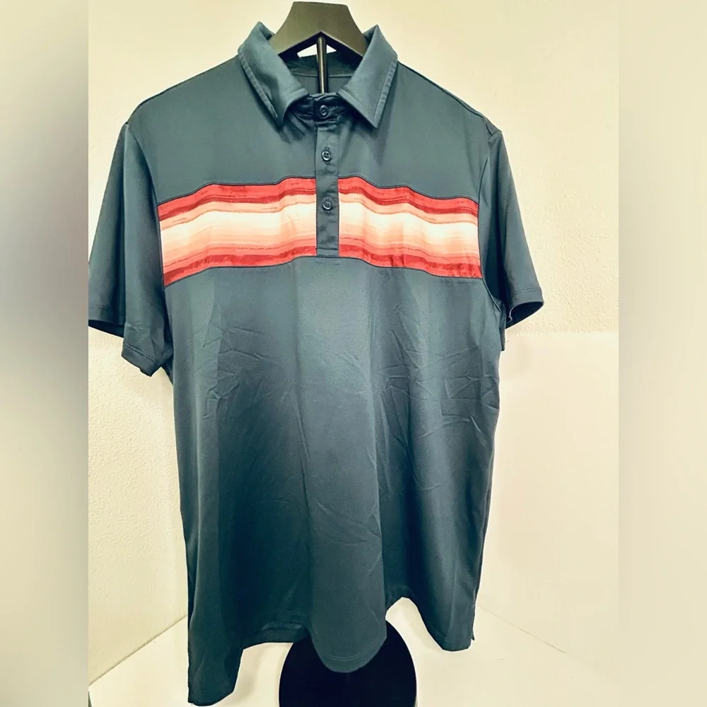 All in Motion Men's Navy Striped Polo Shirt, Size Large - Picture 2 of 13